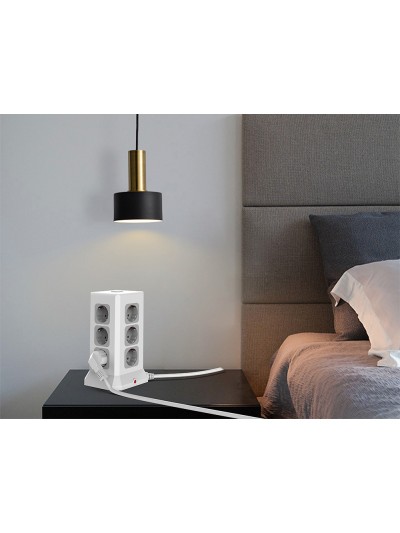 Regleta q-connect enchufe multiple 16 en 1 cable 2 mt 12 tomas de corriente+3 usb+1 usb tipo c 120x120x210mm