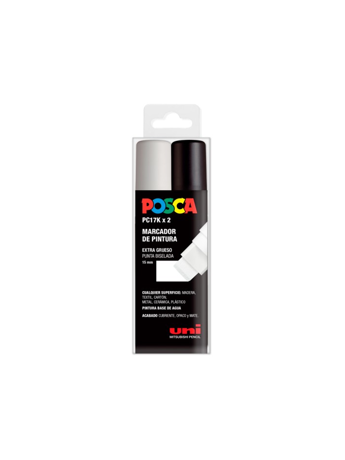 Rotulador uni posca pc-17k/2c marcador de pintura punta biselada 15 mm estuche de 2 unidades blanco/negro Rotulador uni posca pc-17k/2c marcador de pintura punta biselada 15 mm estuche de 2 unidades blanco/negro