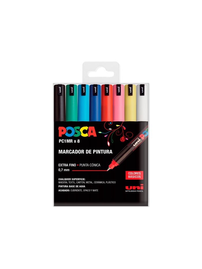 Rotulador uni posca pc1mr/8c marcador de pintura punta extrafina 0,7 mm estuche de 8 unidades colores basicos Rotulador uni posca pc1mr/8c marcador de pintura punta extrafina 0,7 mm estuche de 8 unidades colores basicos