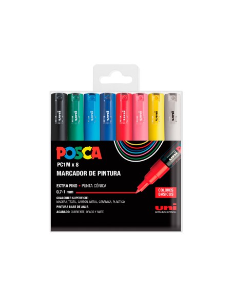 Rotulador uni posca pc-1m/8c marcador de pintura punta conica 0,7-1 mm estuche de 8 unidades colores basicos