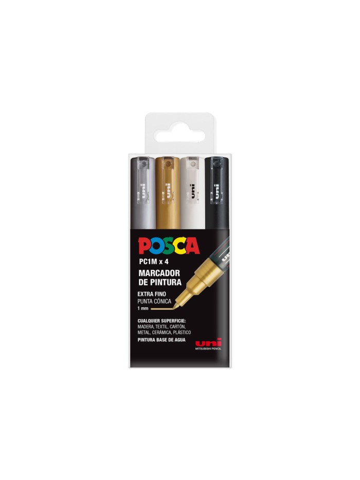 Rotulador uni posca pc-1m/4c marcador de pintura punta extrafina 1 mm estuche gswb de 4 unidades surtidas Rotulador uni posca pc-1m/4c marcador de pintura punta extrafina 1 mm estuche gswb de 4 unidades surtidas