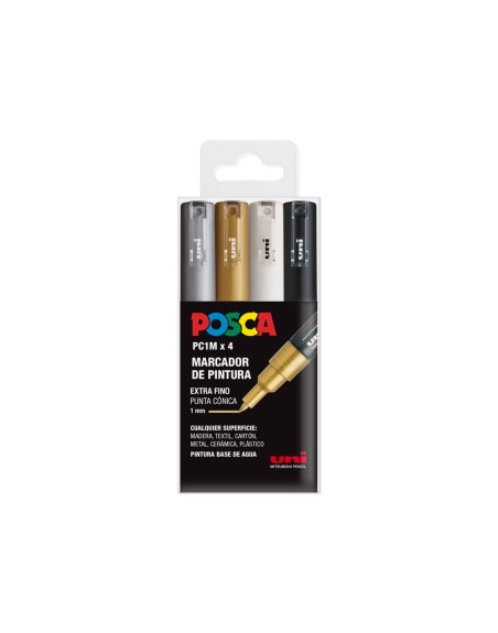 Rotulador uni posca pc-1m/4c marcador de pintura punta extrafina 1 mm estuche gswb de 4 unidades surtidas