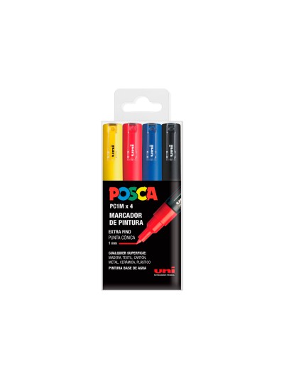 Rotulador uni posca pc-1m/4c marcador de pintura punta extrafina 0,7 mm estuche de 4 unidades colores basicos
