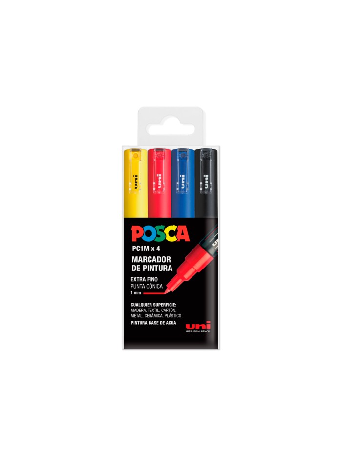 Rotulador uni posca pc-1m/4c marcador de pintura punta extrafina 0,7 mm estuche de 4 unidades colores basicos Rotulador uni posca pc-1m/4c marcador de pintura punta extrafina 0,7 mm estuche de 4 unidades colores basicos
