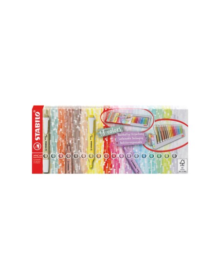 Rotulador stabilo fluorescente swing cool nature colors estuche de 18 unidades colores surtidos
