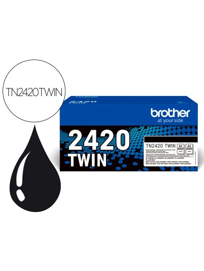 Toner brother tn2420twin para dcp-l2510/ 2530 / 2550 / hl-l2375 negro 3000 paginas pack 2 unidades
