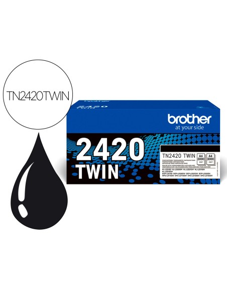 Toner brother tn2420twin para dcp-l2510/ 2530 / 2550 / hl-l2375 negro 3000 paginas pack 2 unidades