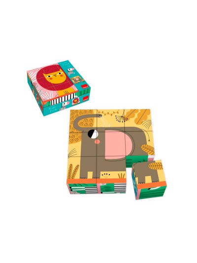 Puzle goula cubos de carton animales selva 6 escenas diferentes 9 piezas