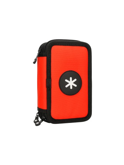 Plumier escolar antartik triple cremallera color rojo 36 piezas