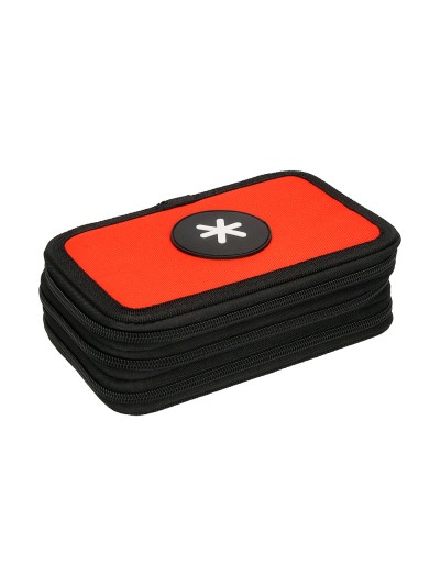 Plumier escolar antartik triple cremallera color rojo 36 piezas