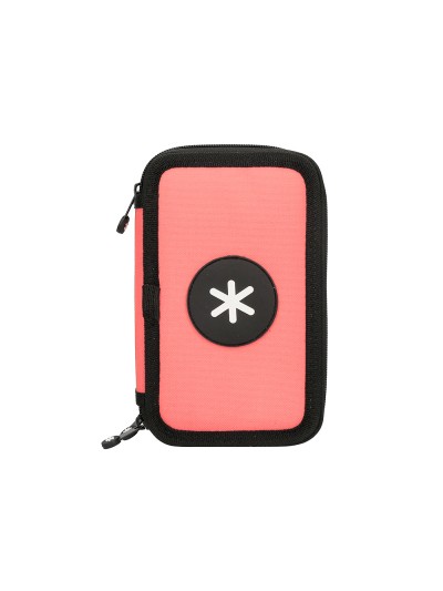 Plumier escolar antartik triple cremallera color coral 36 piezas