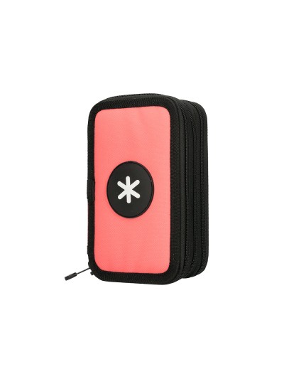 Plumier escolar antartik triple cremallera color coral 36 piezas