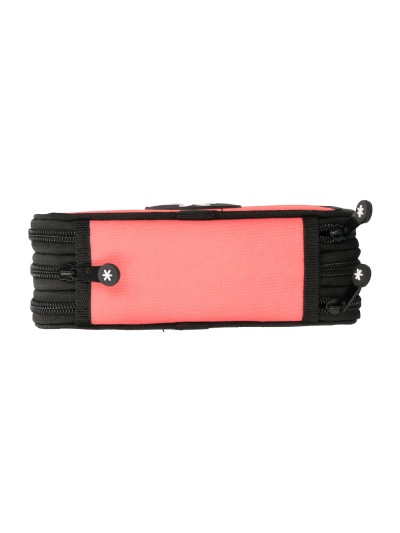 Plumier escolar antartik triple cremallera color coral 36 piezas