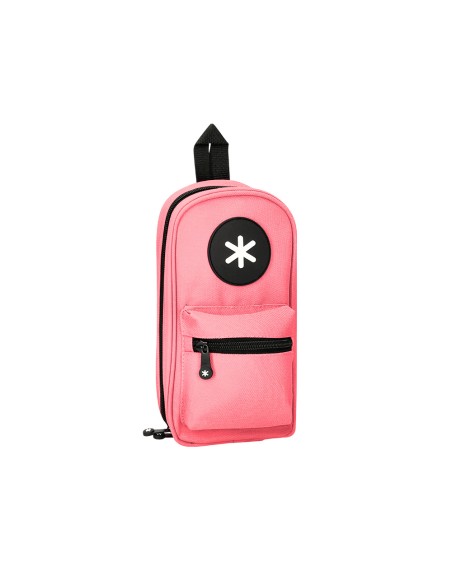 Estuche portatodo antartik forma de mochila con bolsillo y 4 departamentos color coral 230x50x120 mm