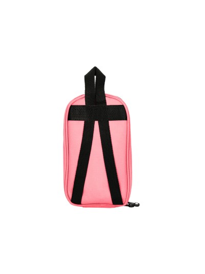 Estuche portatodo antartik forma de mochila con bolsillo y 4 departamentos color coral 230x50x120 mm