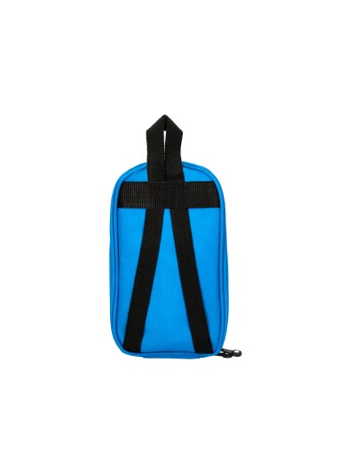 Estuche portatodo antartik forma de mochila con bolsillo y 4 departamentos color azul 230x50x120 mm