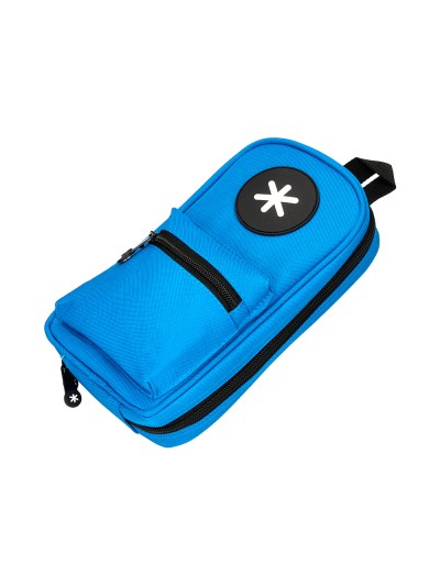 Estuche portatodo antartik forma de mochila con bolsillo y 4 departamentos color azul 230x50x120 mm
