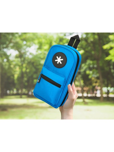 Estuche portatodo antartik forma de mochila con bolsillo y 4 departamentos color azul 230x50x120 mm