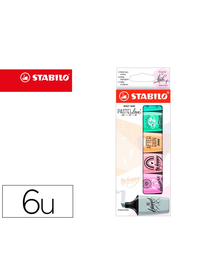 Rotulador stabilo boss mini pastel love estuche de 6 unidades colores surtidos Rotulador stabilo boss mini pastel love estuche de 6 unidades colores surtidos