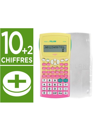 Calculadora milan cientifica m240 sunset tapa translucida 2 lineas 240 funciones 10+2 digitos color rosa /amarillo