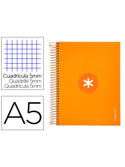 Cuaderno espiral a5 micro antartik tapa forrada120h 90 gr cuadro 5mm 5 bandas6 taladros color mostaza