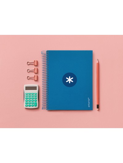 Cuaderno espiral a5 micro antartik tapa forrada120h 90 gr cuadro 5mm 5 bandas6 taladros color azul oscuro