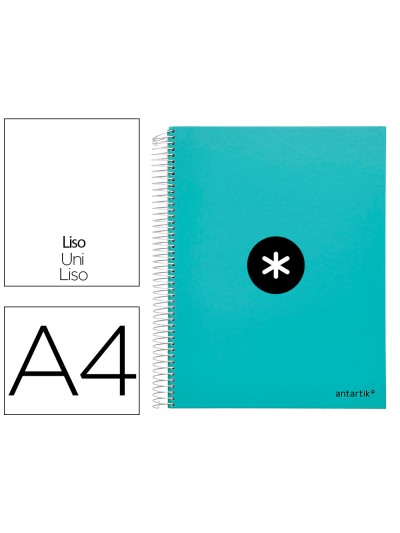 Cuaderno espiral a4 micro antartik tapa forrada 120h 90 gr liso 5 bandas 4 taladros color menta