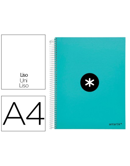 Cuaderno espiral a4 micro antartik tapa forrada 120h 90 gr liso 5 bandas 4 taladros color menta