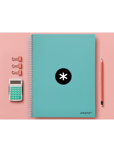 Cuaderno espiral a4 micro antartik tapa forrada 120h 90 gr liso 5 bandas 4 taladros color menta