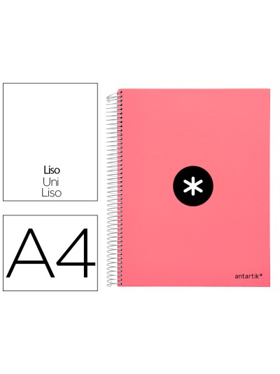 Cuaderno espiral a4 micro antartik tapa forrada 120h 90 gr liso 5 bandas 4 taladros color coral