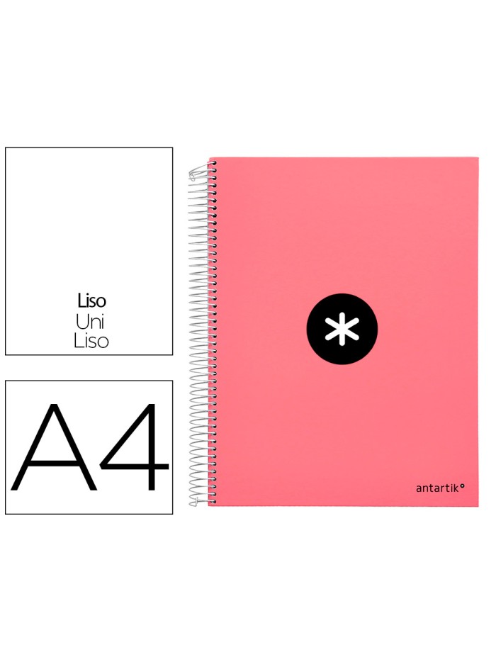 Cuaderno espiral a4 micro antartik tapa forrada 120h 90 gr liso 5 bandas 4 taladros color coral