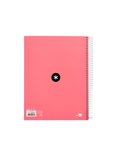 Cuaderno espiral a4 micro antartik tapa forrada 120h 90 gr liso 5 bandas 4 taladros color coral