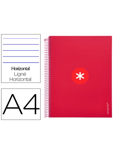 Cuaderno espiral a4 micro antartik tapa forrada 120h 90 gr horizontal 5 bandas 4 taladros color frambuesa