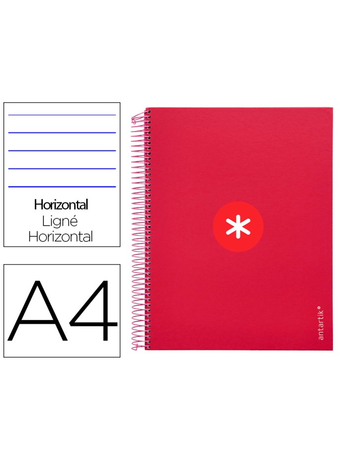 Cuaderno espiral a4 micro antartik tapa forrada 120h 90 gr horizontal 5 bandas 4 taladros color frambuesa