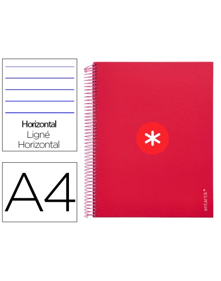 Cuaderno espiral a4 micro antartik tapa forrada 120h 90 gr horizontal 5 bandas 4 taladros color frambuesa