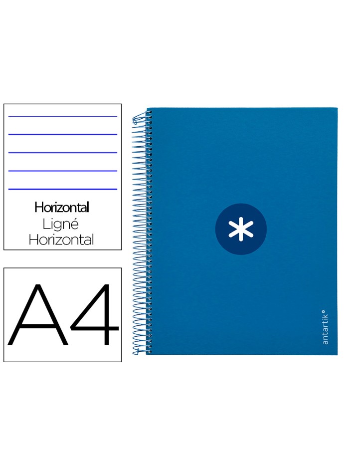 Cuaderno espiral a4 micro antartik tapa forrada 120h 90 gr horizontal 5 bandas 4 taladros color azul oscuro