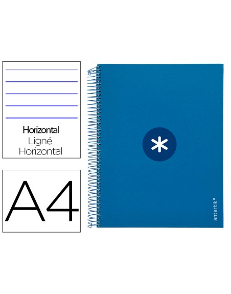 Cuaderno espiral a4 micro antartik tapa forrada 120h 90 gr horizontal 5 bandas 4 taladros color azul oscuro
