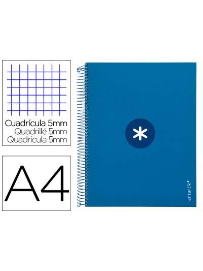 Cuaderno espiral a4 micro antartik tapa forrada 120h 90 gr cuadro 5mm 5 bandas 4 taladros color azul marino