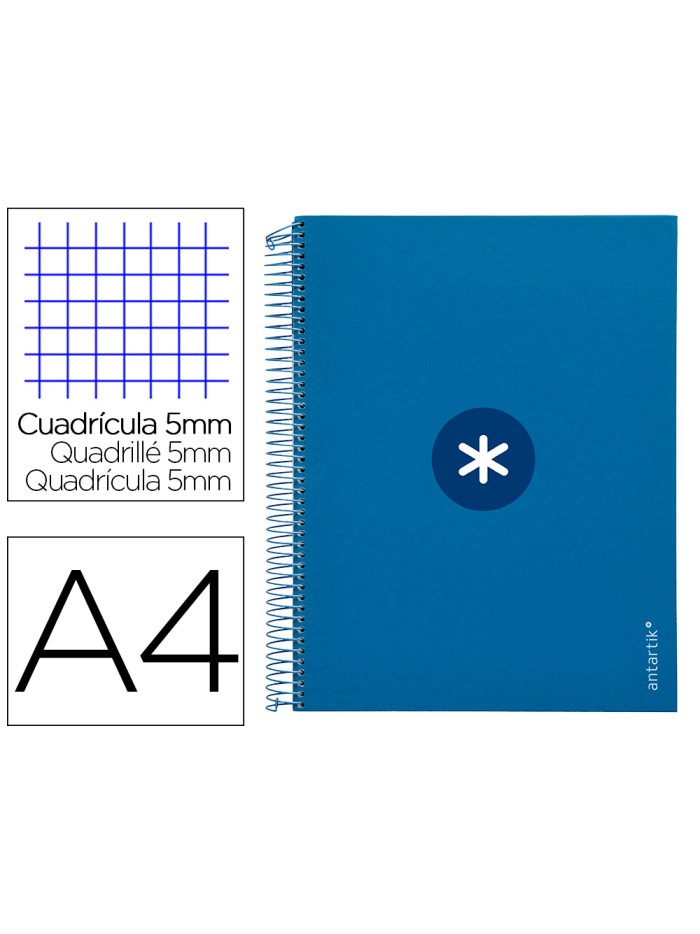 Cuaderno espiral a4 micro antartik tapa forrada 120h 90 gr cuadro 5mm 5 bandas 4 taladros color azul marino Cuaderno espiral a4 micro antartik tapa forrada 120h 90 gr cuadro 5mm 5 bandas 4 taladros color azul marino
