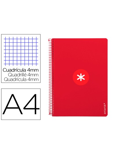 Cuaderno espiral a4 antartik tapa dura 80h 90gr cuadro 4mm con margen color frambuesa