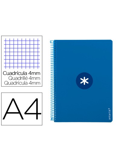 Cuaderno espiral a4 antartik tapa dura 80h 90gr cuadro 4mm con margen color azul oscuro