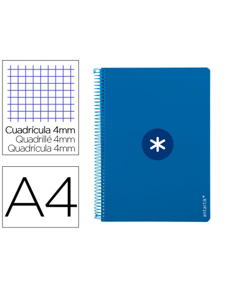 Cuaderno espiral a4 antartik tapa dura 80h 90gr cuadro 4mm con margen color azul oscuro