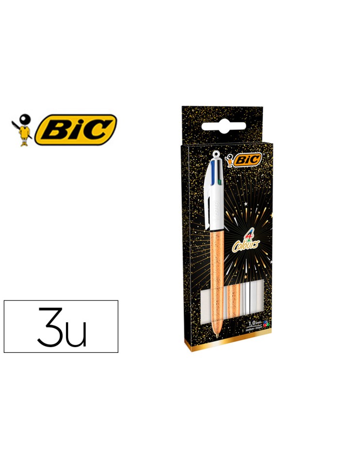 Boligrafo bic cuatro colores set regalo 50 aniversario 2 unidades shine color oro mate + 1 unidad shine color plata Boligrafo bic cuatro colores set regalo 50 aniversario 2 unidades shine color oro mate + 1 unidad shine color plata