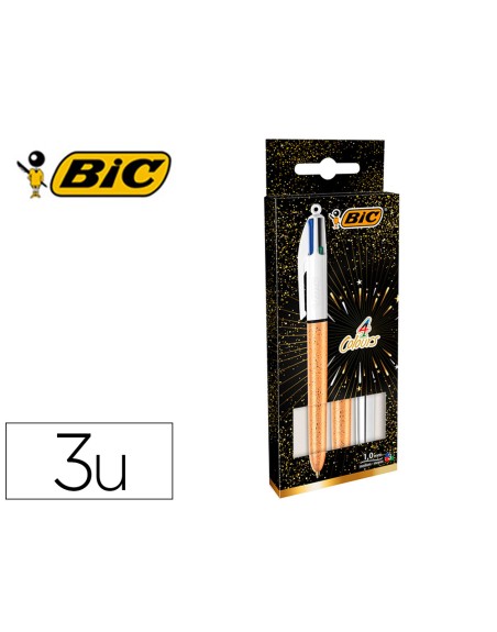 Boligrafo bic cuatro colores set regalo 50 aniversario 2 unidades shine color oro mate + 1 unidad shine color plata