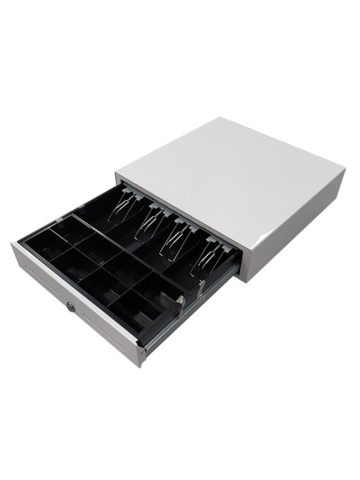 Cajon portamonedas 8 monederos 4 billeteros con llave electrico blanco 410x415x110mm