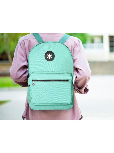 Cartera antartik mochila con asa y bolsillo frontal concremallera color verde menta 320x140x430 mm