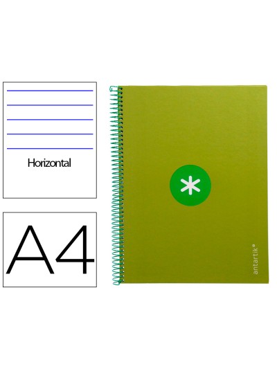Cuaderno espiral a4 micro antartik tapa forrada80h 90 gr horizontal 1 banda 4 taladros color verde