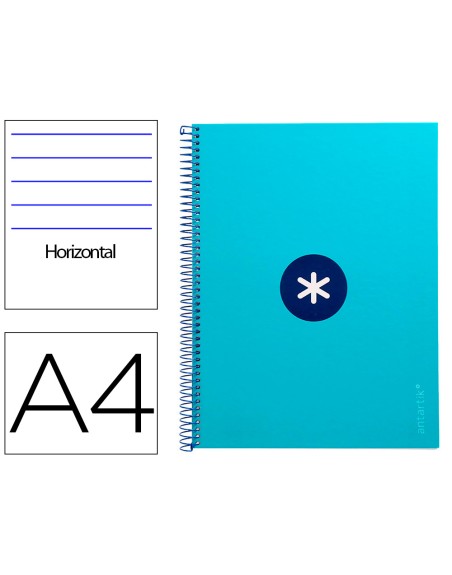 Cuaderno espiral a4 micro antartik tapa forrada80h 90 gr horizontal 1 banda 4 taladros color turquesa