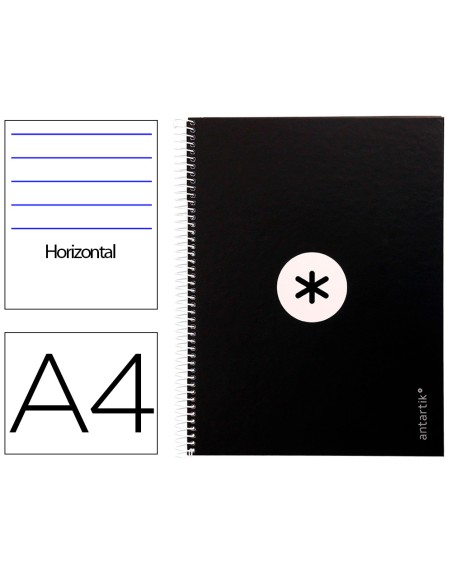 Cuaderno espiral a4 micro antartik tapa forrada80h 90 gr horizontal 1 banda 4 taladros color negro