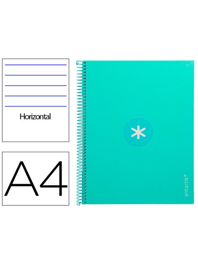 Cuaderno espiral a4 micro antartik tapa forrada80h 90 gr horizontal 1 banda 4 taladros color menta
